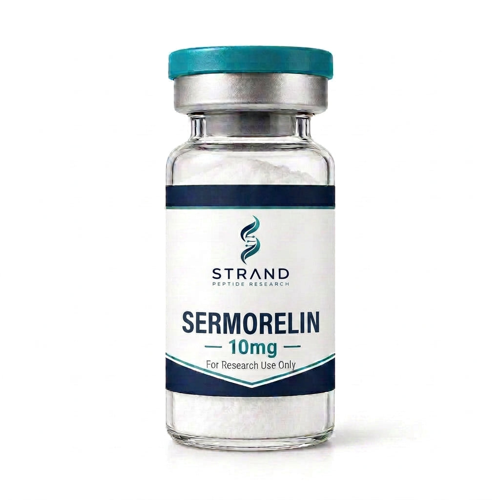 Sermorelin research peptide vial from Strand Peptide Research Australia