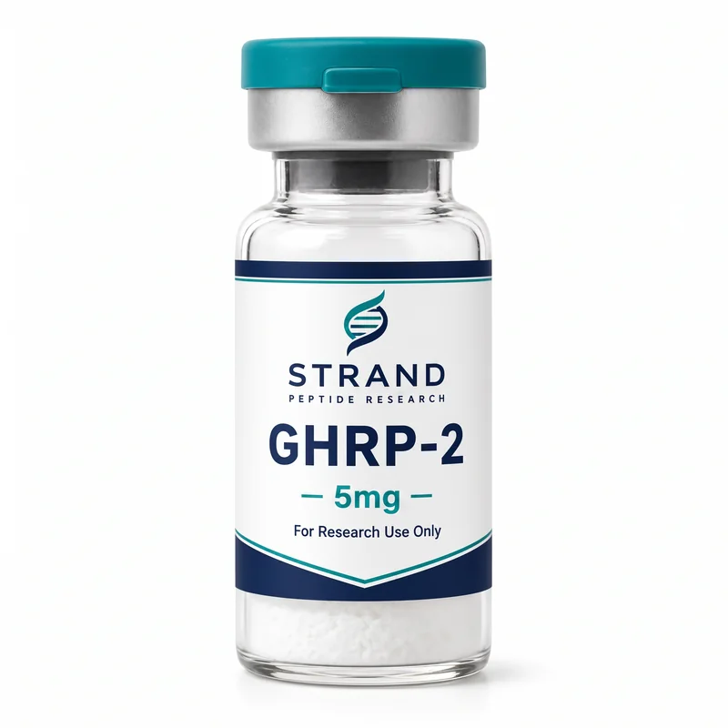 GHRP-2 research peptide vial from Strand Peptide Research Australia