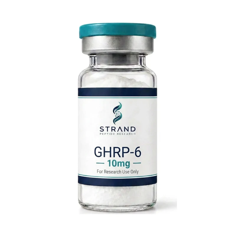 GHRP-6 research peptide vial from Strand Peptide Research Australia