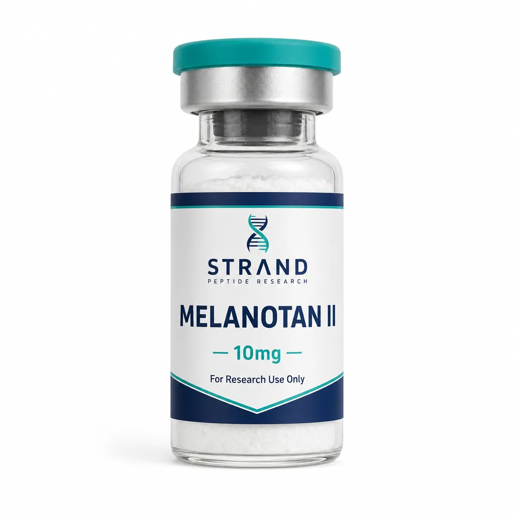 Melanotan II research peptide vial from Strand Peptide Research Australia