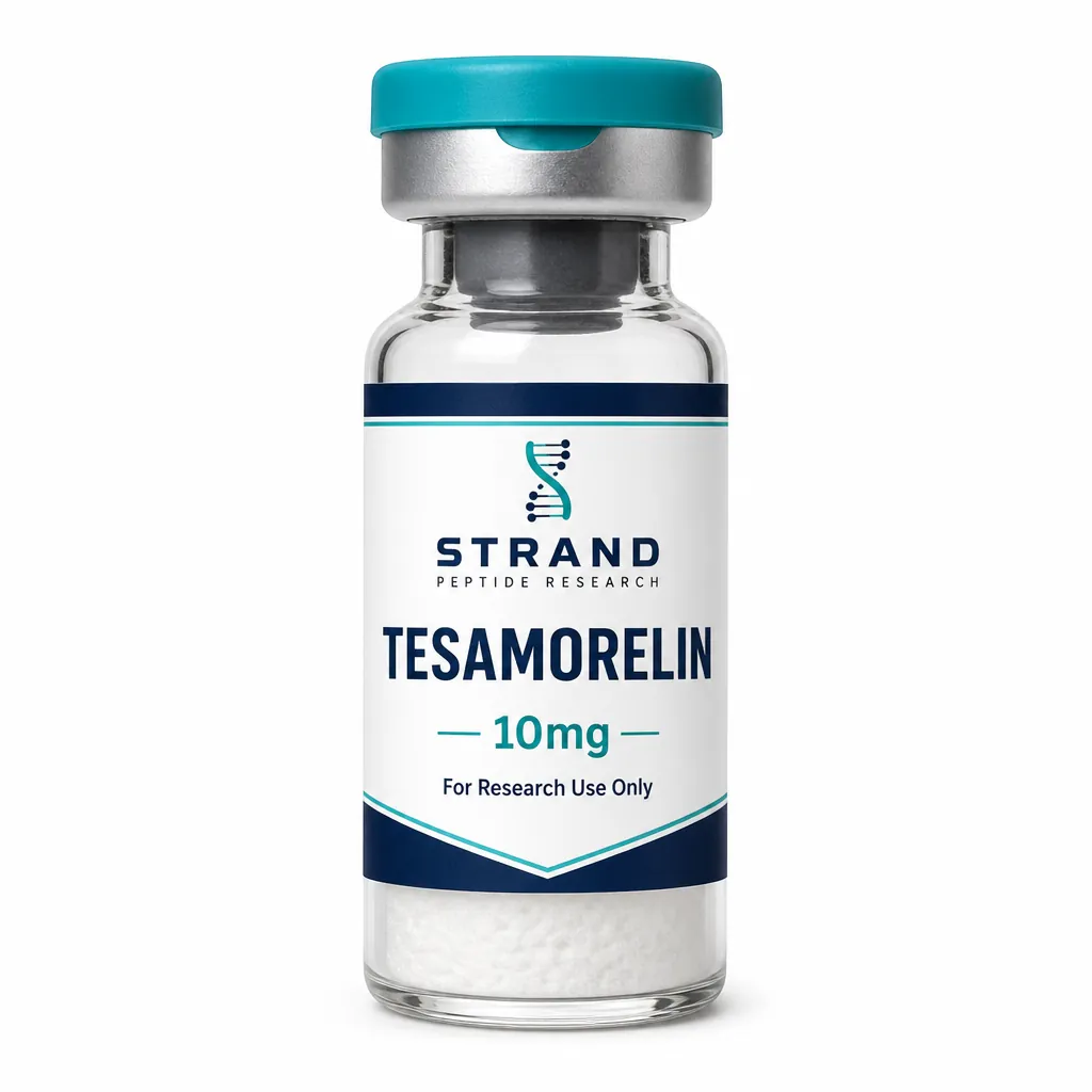 Tesamorelin research peptide vial from Strand Peptide Research Australia